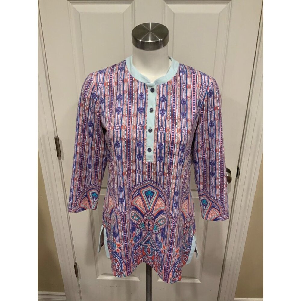 J. McLaughlin Multicolor PaisleyPatterned Pop-over Shirt, Size Small